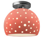 Perforated Globe Semi Flush Ceiling Light - Brushed Nickel / Gloss Blush