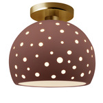 Perforated Globe Semi Flush Ceiling Light - Brushed Brass / Canyon Clay