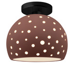 Perforated Globe Semi Flush Ceiling Light - Matte Black / Canyon Clay