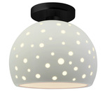 Perforated Globe Semi Flush Ceiling Light - Matte Black / Matte White