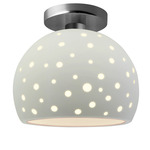 Perforated Globe Semi Flush Ceiling Light - Brushed Nickel / Matte White