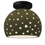 Perforated Globe Semi Flush Ceiling Light - Matte Black / Matte Green