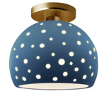 Perforated Globe Semi Flush Ceiling Light - Brushed Brass / Midnight Sky