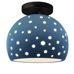 Perforated Globe Semi Flush Ceiling Light - Matte Black / Midnight Sky
