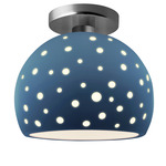 Perforated Globe Semi Flush Ceiling Light - Brushed Nickel / Midnight Sky