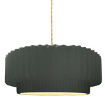 Radiance Pleated Tier Pendant - Brushed Brass / Pewter Green