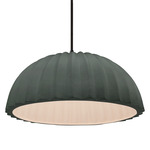 Radiance Pleated Dome Pendant w/ Black Cord - Matte Black / Pewter Green