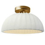 Radiance Pleated Dome Semi Flush Ceiling Light - Brushed Brass / Matte White