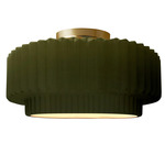 Radiance Pleated Tier Semi Flush Ceiling Light - Brushed Brass / Matte Green