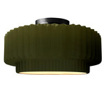 Radiance Pleated Tier Semi Flush Ceiling Light - Matte Black / Matte Green