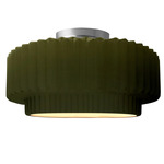 Radiance Pleated Tier Semi Flush Ceiling Light - Brushed Nickel / Matte Green