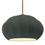 Radiance Oval Fluted Stem Pendant - Antique Brass / Pewter Green