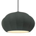 Radiance Oval Fluted Stem Pendant - Polished Chrome / Pewter Green