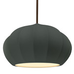 Radiance Oval Fluted Stem Pendant - Dark Bronze / Pewter Green