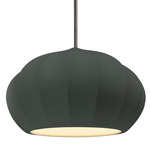 Radiance Oval Fluted Stem Pendant - Brushed Nickel / Pewter Green