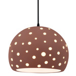 Perforated Globe Pendant w/ Black Cord - Matte Black / Canyon Clay