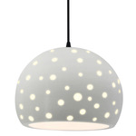 Perforated Globe Pendant w/ Black Cord - Matte Black / Matte White
