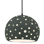 Perforated Globe Pendant w/ Black Cord - Matte Black / Pewter Green