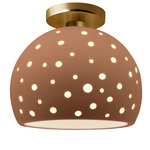 Perforated Globe Semi Flush Ceiling Light - Brushed Brass / Adobe