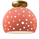 Perforated Globe Semi Flush Ceiling Light - Brushed Brass / Gloss Blush