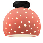 Perforated Globe Semi Flush Ceiling Light - Matte Black / Gloss Blush