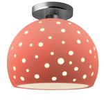 Perforated Globe Semi Flush Ceiling Light - Brushed Nickel / Gloss Blush