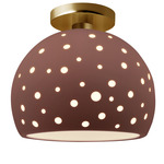 Perforated Globe Semi Flush Ceiling Light - Brushed Brass / Canyon Clay