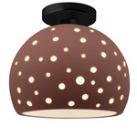 Perforated Globe Semi Flush Ceiling Light - Matte Black / Canyon Clay