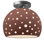 Perforated Globe Semi Flush Ceiling Light - Brushed Nickel / Canyon Clay