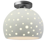 Perforated Globe Semi Flush Ceiling Light - Brushed Nickel / Matte White