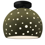 Perforated Globe Semi Flush Ceiling Light - Matte Black / Matte Green