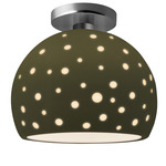 Perforated Globe Semi Flush Ceiling Light - Brushed Nickel / Matte Green