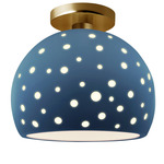 Perforated Globe Semi Flush Ceiling Light - Brushed Brass / Midnight Sky