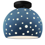 Perforated Globe Semi Flush Ceiling Light - Matte Black / Midnight Sky