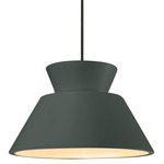 Radiance Large Trapezoid Stem Pendant - Matte Black / Pewter Green
