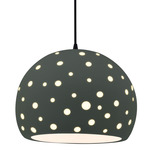 Perforated Globe Pendant w/ Black Cord - Matte Black / Pewter Green