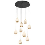 Lucidata Round Multi Light Chandelier - Matte Black / Natural Alabaster