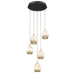 Lucidata Round Multi Light Chandelier - Matte Black / Natural Alabaster