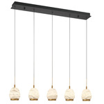 Lucidata Linear Multi Light Chandelier - Matte Black / Natural Alabaster