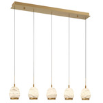 Lucidata Linear Multi Light Chandelier - Painted Antique Brass / Natural Alabaster