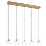 Manarola Linear Multi Light Chandelier - Painted Antique Brass / Clear/ Opal