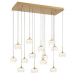 Manarola Linear Multi Light Chandelier - Painted Antique Brass / Clear/ Opal