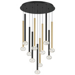 Soffio Round Multi Light Chandelier - Black / Gold / Clear