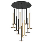 Piatto Round Multi Light Chandelier - Black / Gold / Frosted