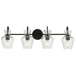 Hollis Bathroom Vanity Light - Matte Black / Clear Hammered