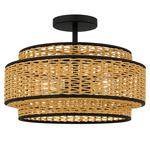Teton Semi Flush Ceiling Light - Matte Black / Natural Rope
