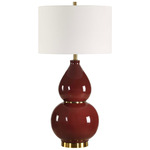 Gourd Table Lamp - Antique Brass / Maroon / White