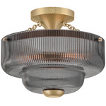 Adella Semi Flush Ceiling Light - Lacquered Brass / Smoke