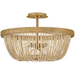Tula Semi Flush Ceiling Light - Burnished Gold / Natural