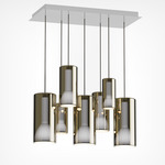 Lit Multi Light Pendant - Matte White Canopy / Mirroring Gold Glass